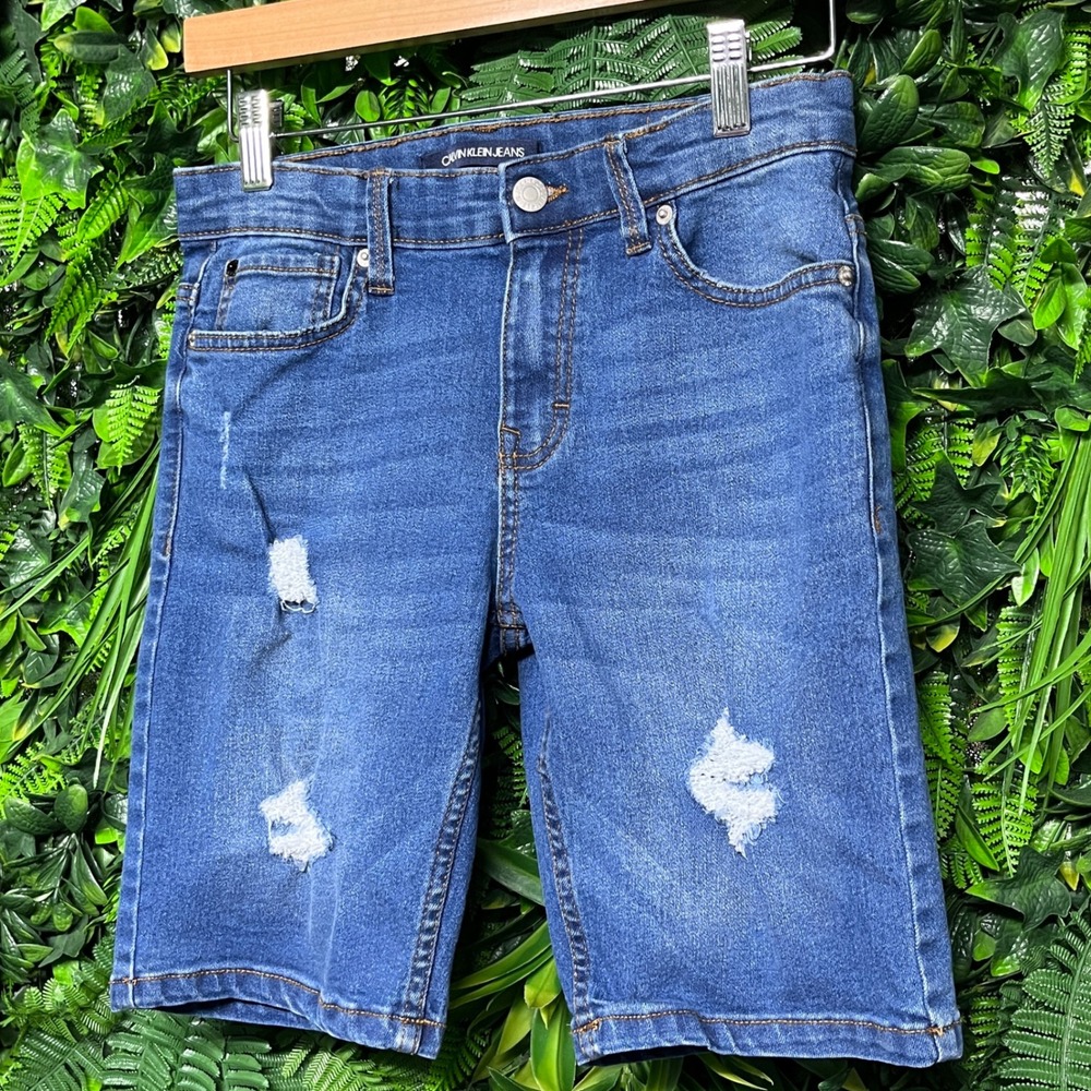 Calvin Klein Jeans Denim Shorts Size 12 Distressed Blue Wash Kids 2858‎